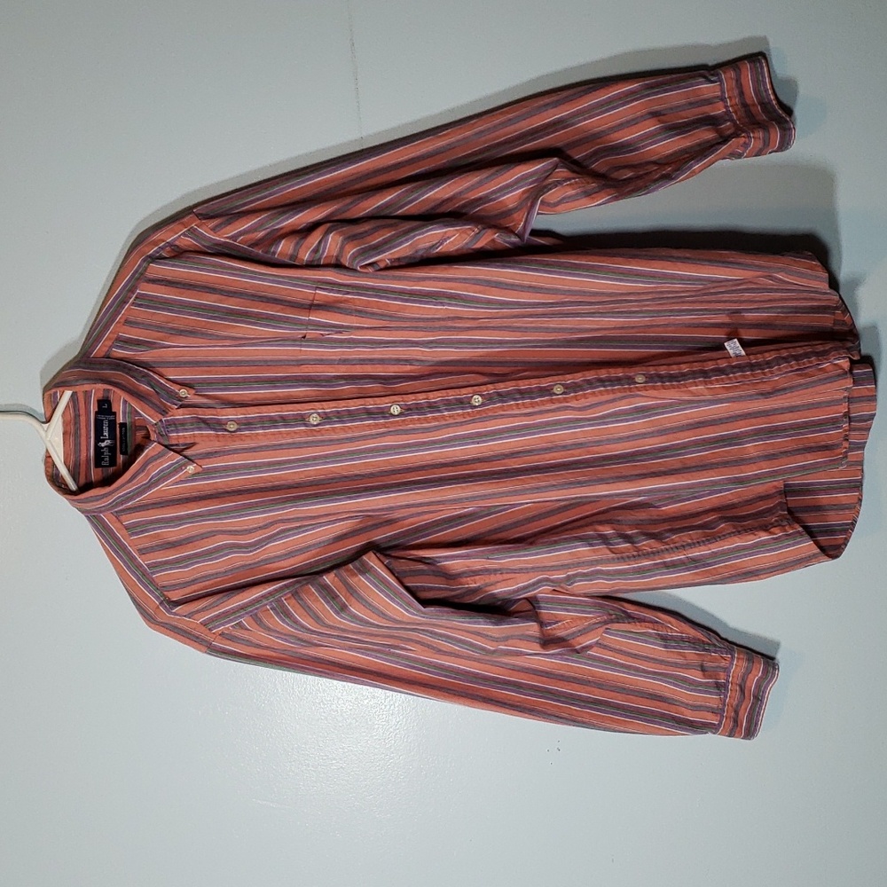 Ralph Lauren men's multi-colored striped button up long sleeve shirt size L